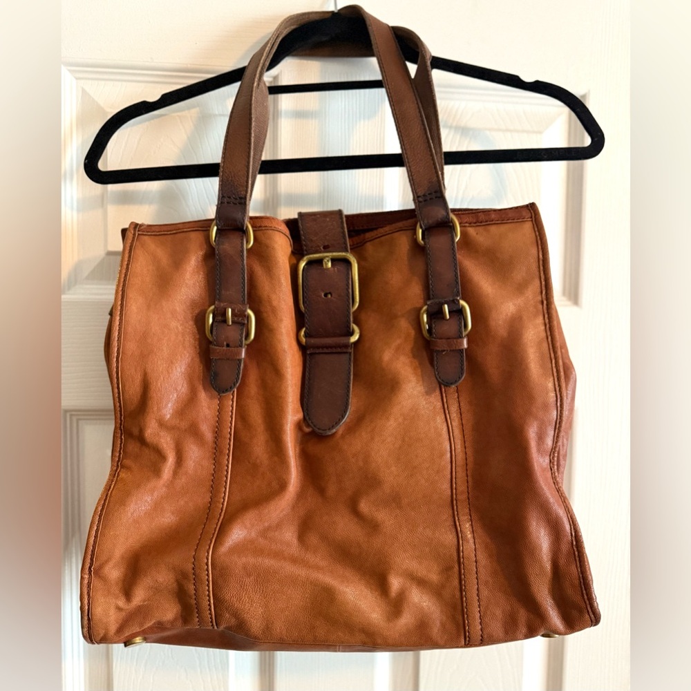 Fossil Vintage Tan Leather Tote with Buckle Detail